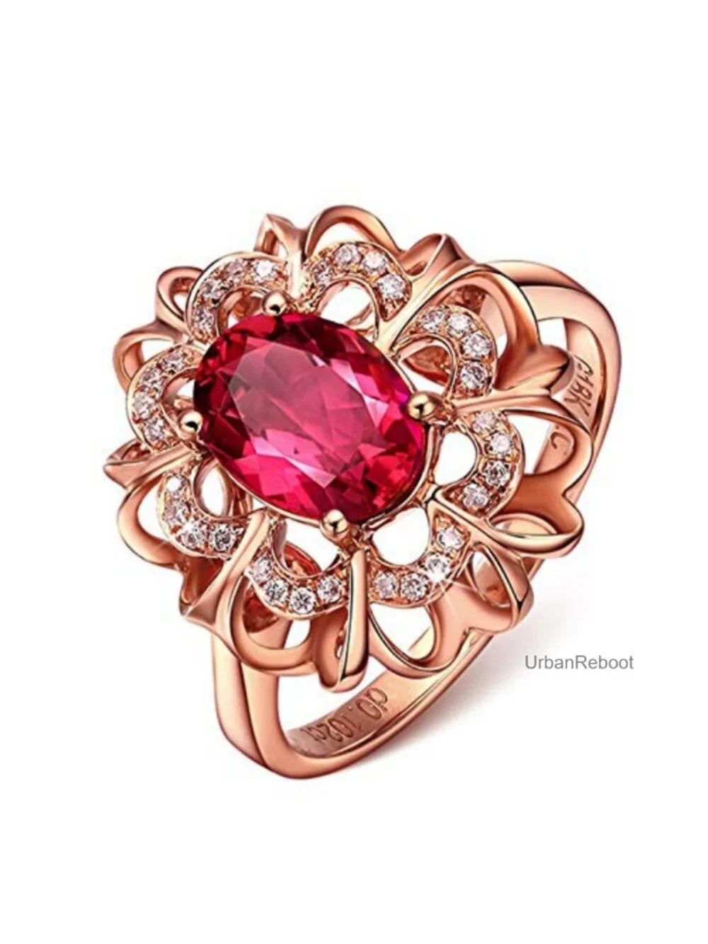 18k Rose Gold Inlaid Colorful Gemstone Ring Sterling Silver Halo Engagement